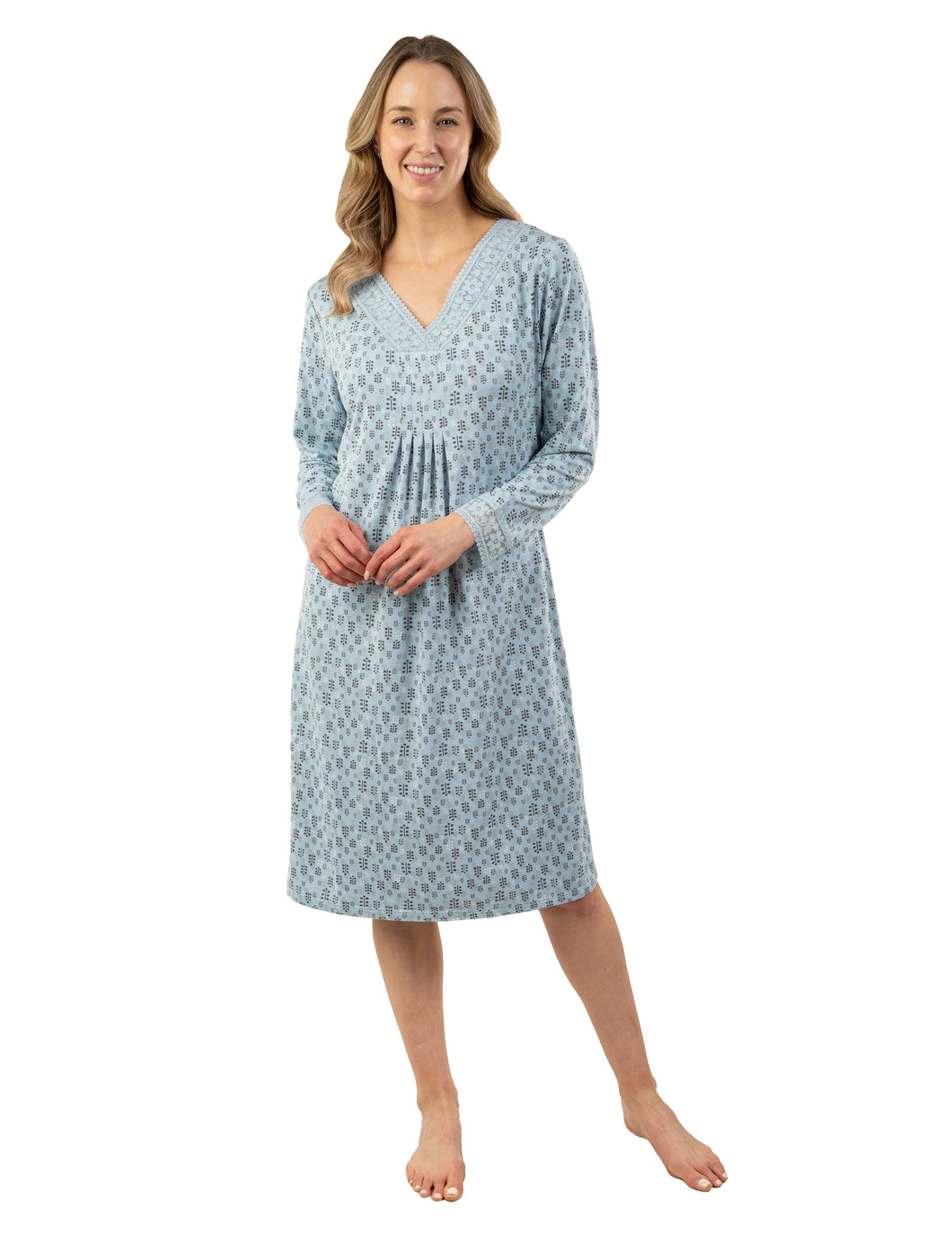 Printed nightgown with lace finish