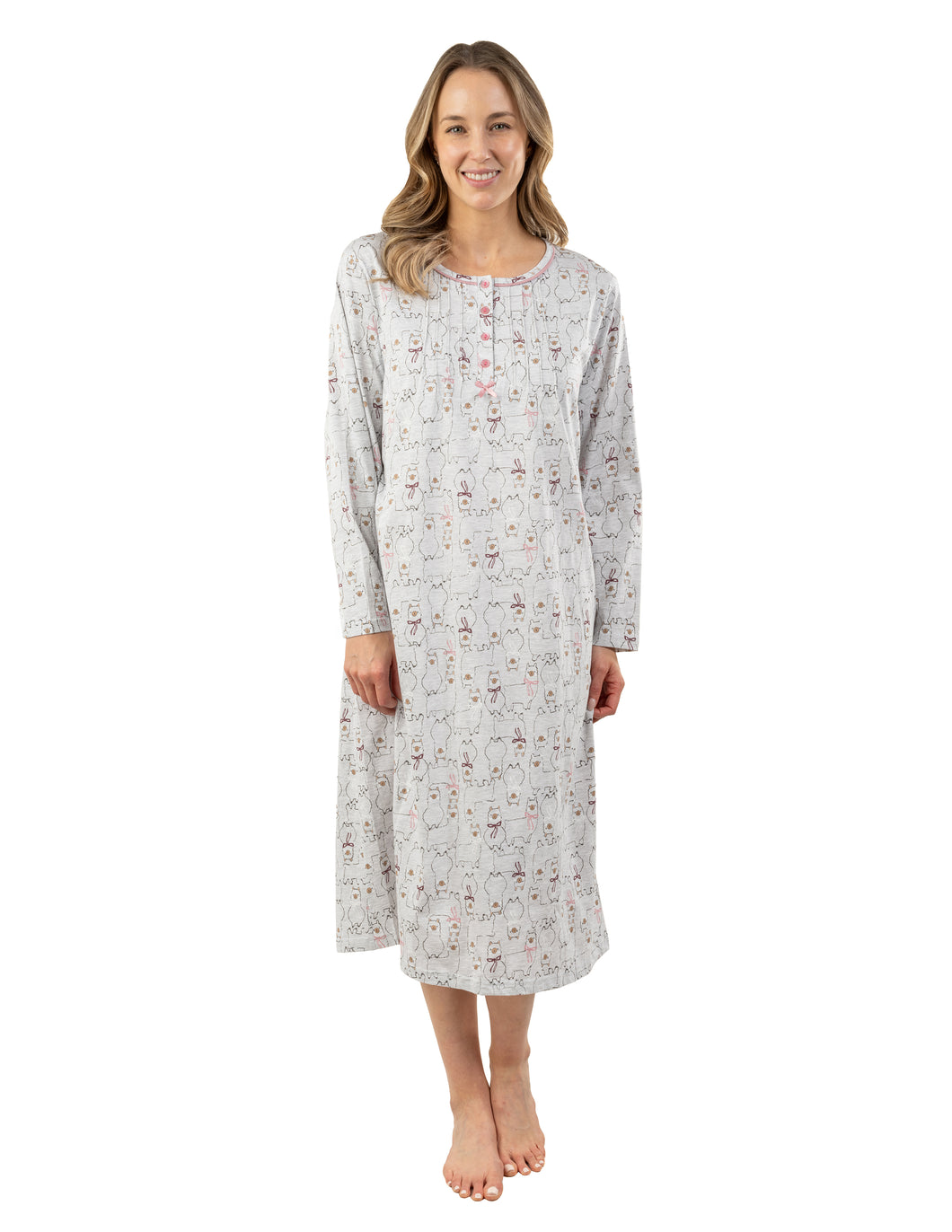 Long nightgown in cotton jersey with llama print