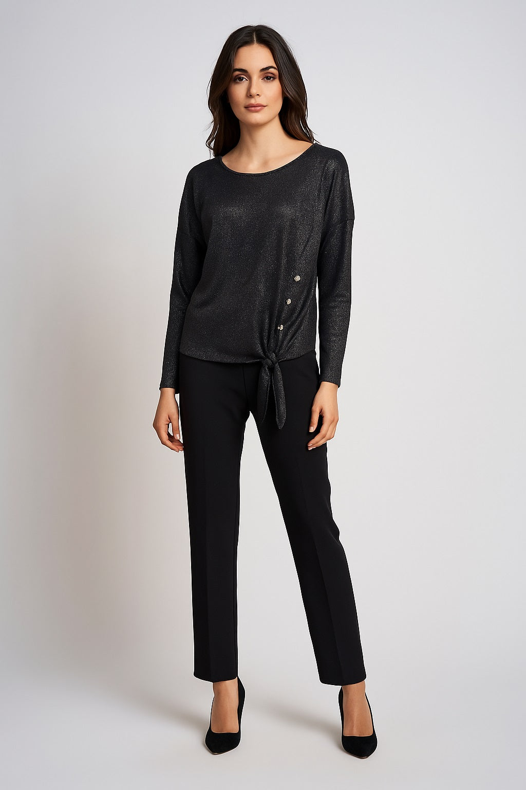 Knotted top with decorative buttons