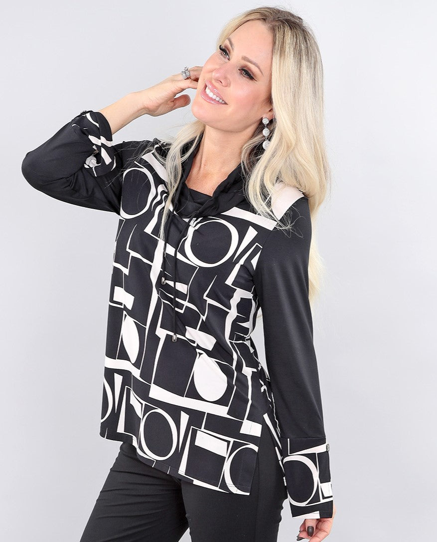 Two-tone black and sand cowl neck top - Michael Tyler