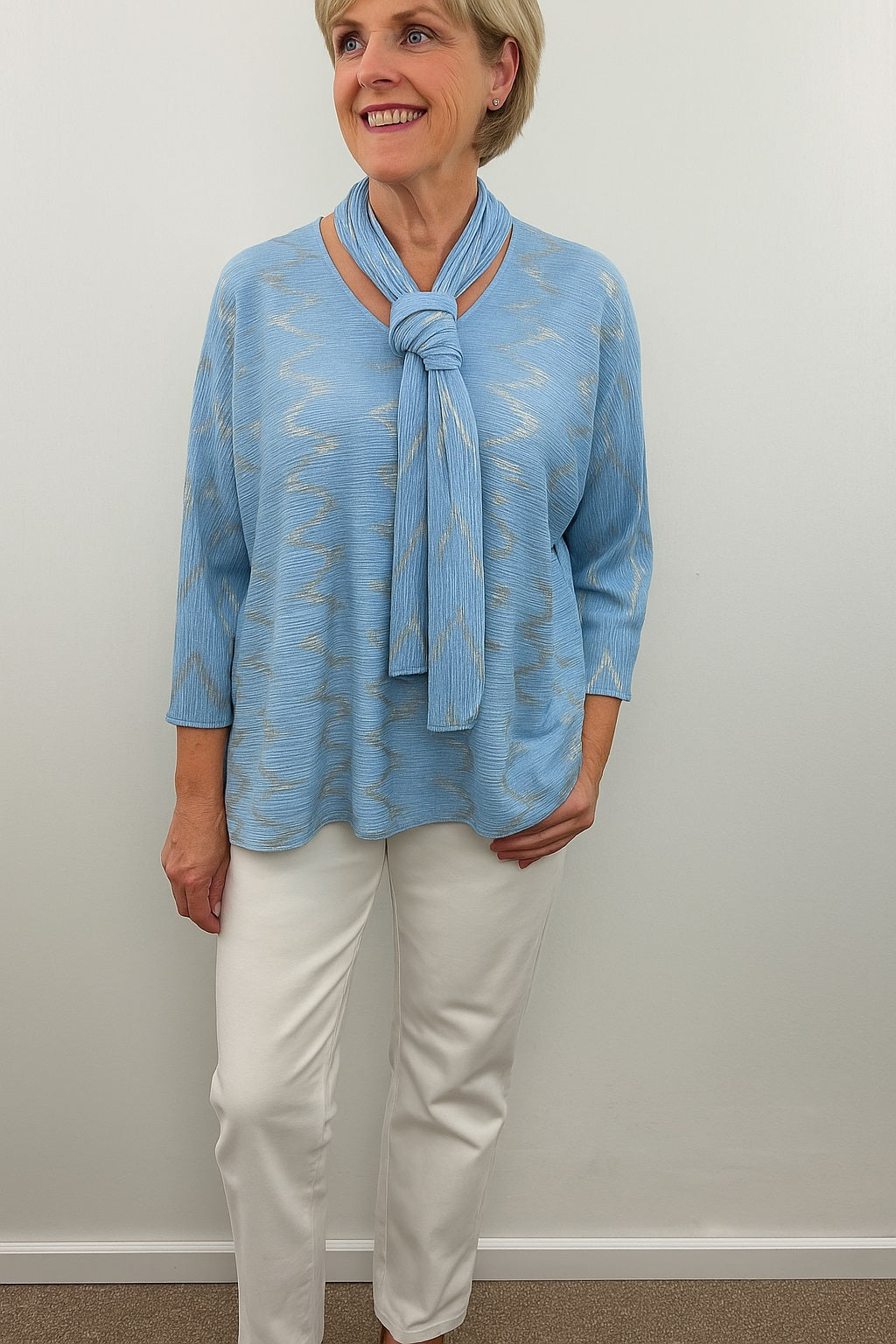 Upload image to gallery, Lurex herringbone top with scarf
