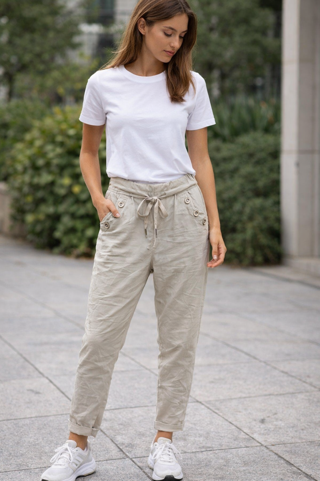 Upload image to gallery, Crinkle pants with studded side pockets
