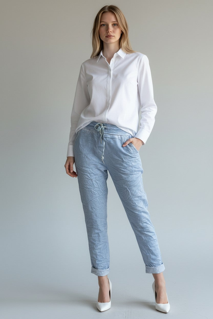 Upload image to gallery, Crinkle pants with lurex inserts
