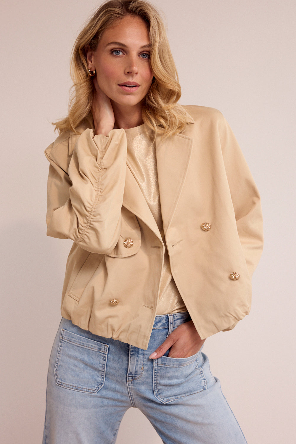 Load image in gallery, Trench jacket with gold buttons - Tramontana
