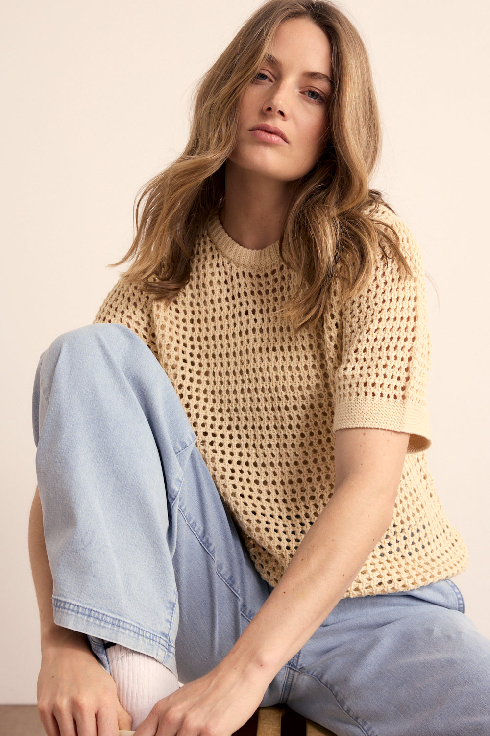 Upload image to gallery, Plain Round Neck Crochet Top - Tramontana
