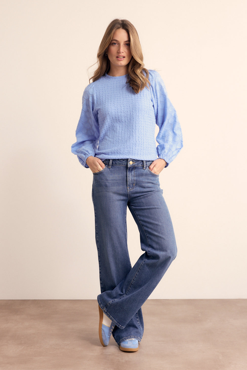 Upload image to gallery, Textured Tight Puff Long Sleeve Top - Tramontana
