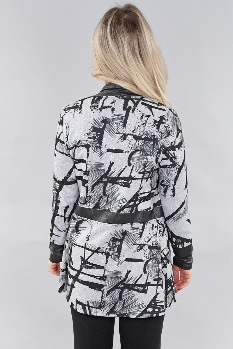 Upload image to gallery, Printed Cardigan with Glossy Finish/Vegan Leatherette - Michael Tyler
