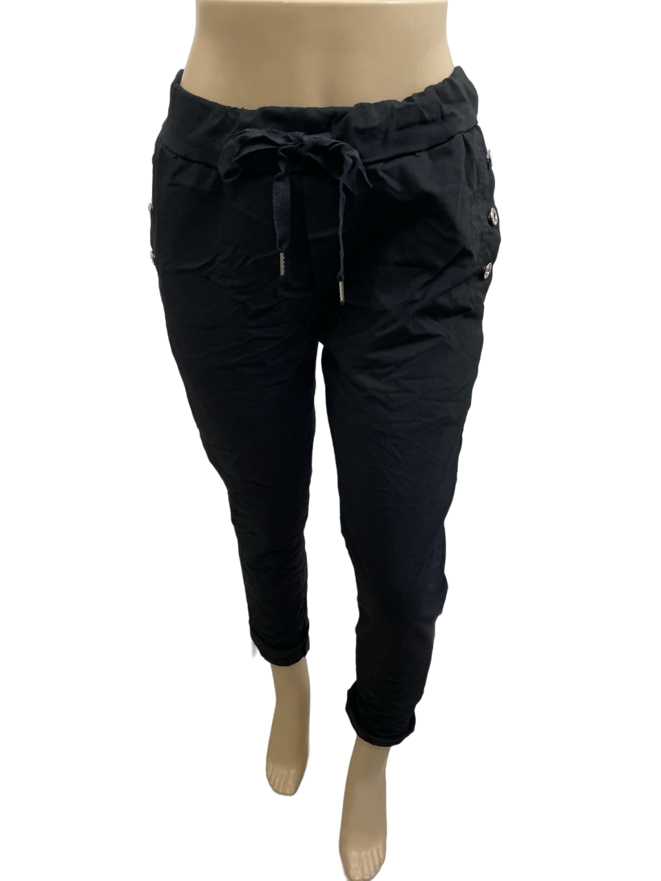 Charger l'image dans la galerie, Pantalon d'Italie uni orné de faux-boutons latéraux
