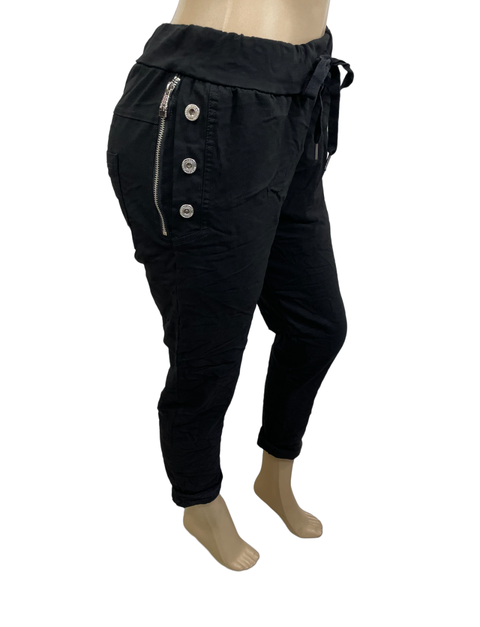 Charger l'image dans la galerie, Pantalon d'Italie uni orné de faux-boutons latéraux
