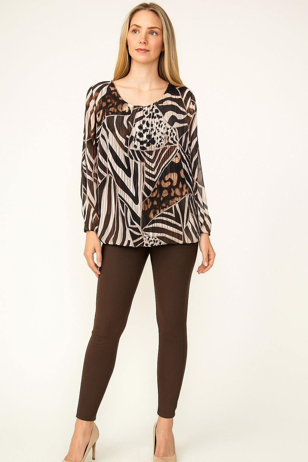 Printed chiffon top, puffy effect - Italy