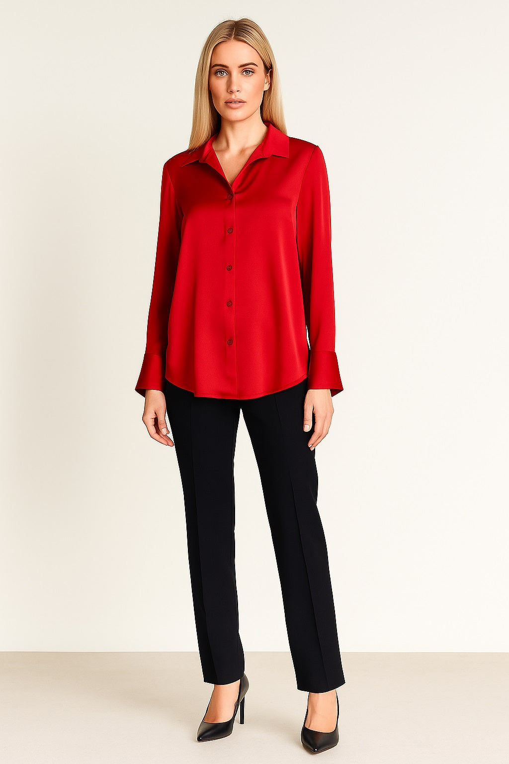 Silky blouse with wide sleeves