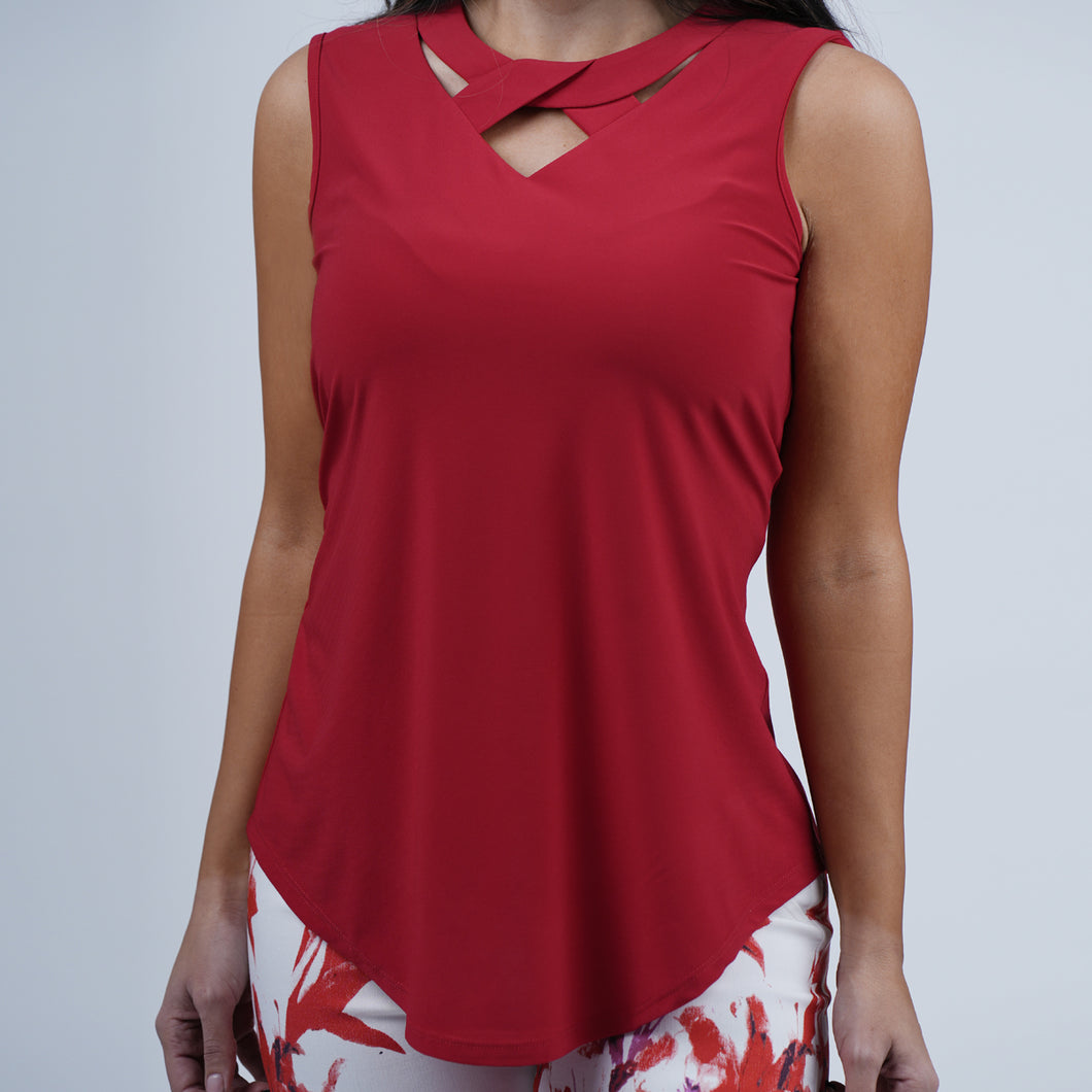 Plain sleeveless Top with criss-cross front