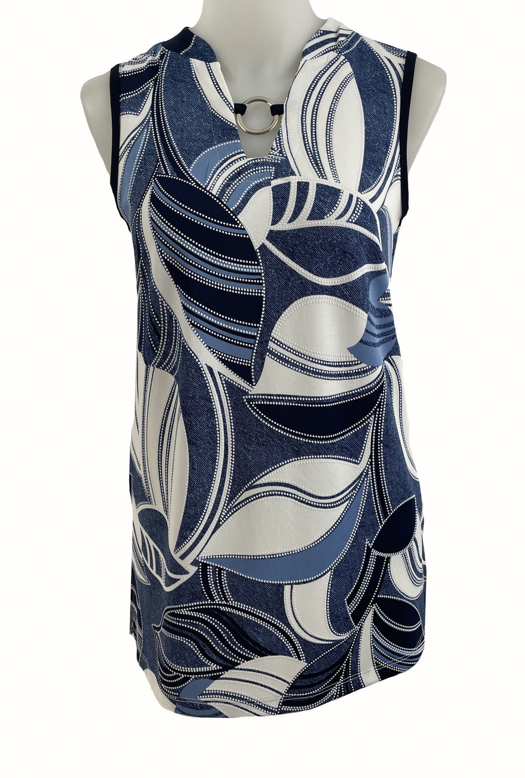 Foliage print Top with collar ring