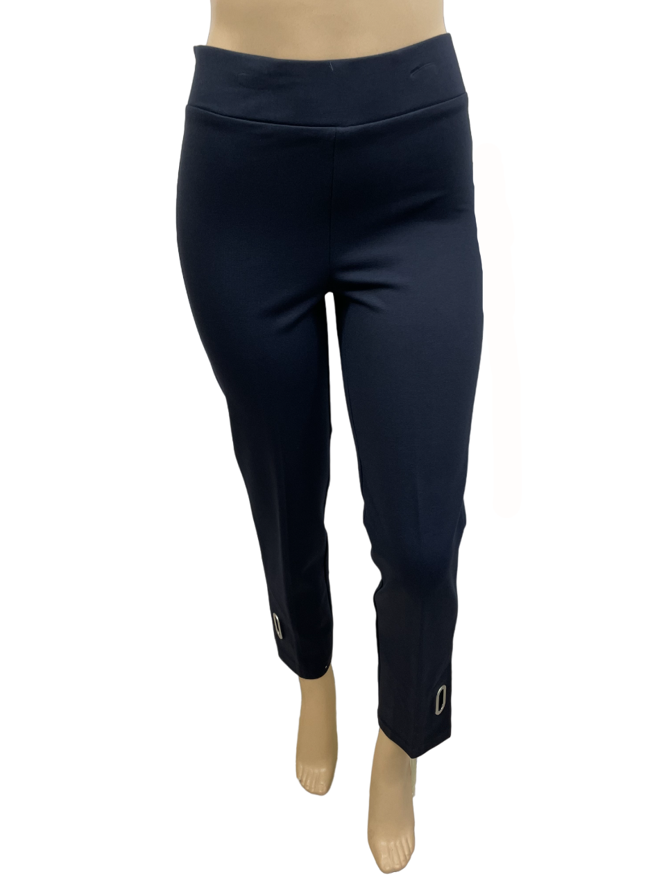 Straight-leg pull-on pants with side slit/ring