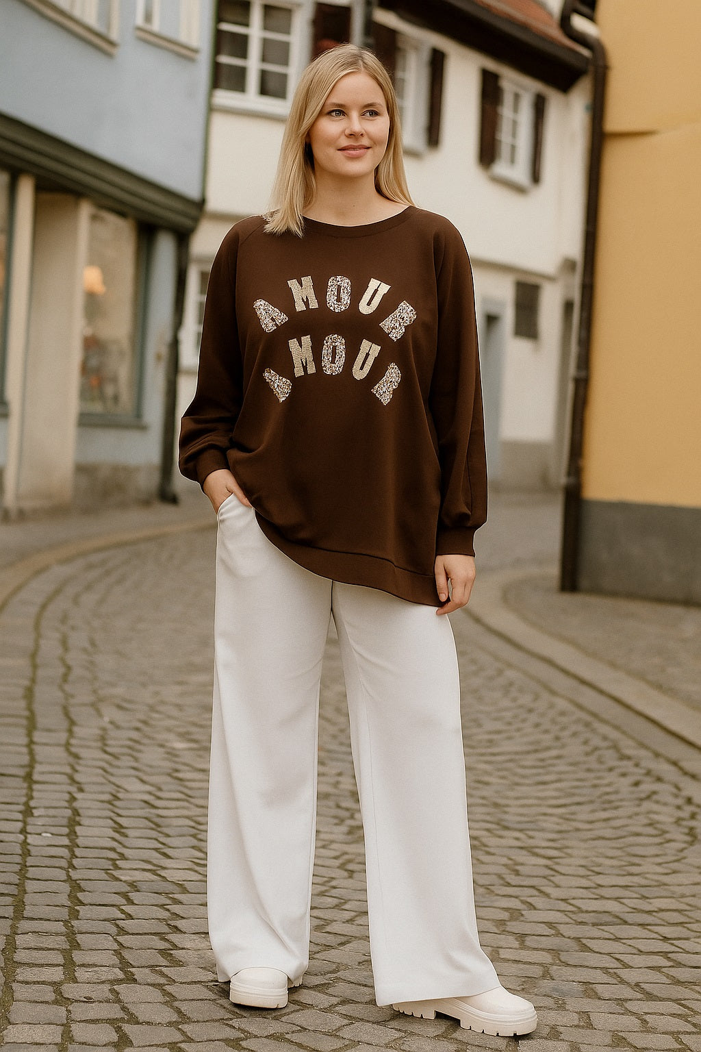 Upload image to gallery, Studded/rhinestone Love Round Neck Sweater
