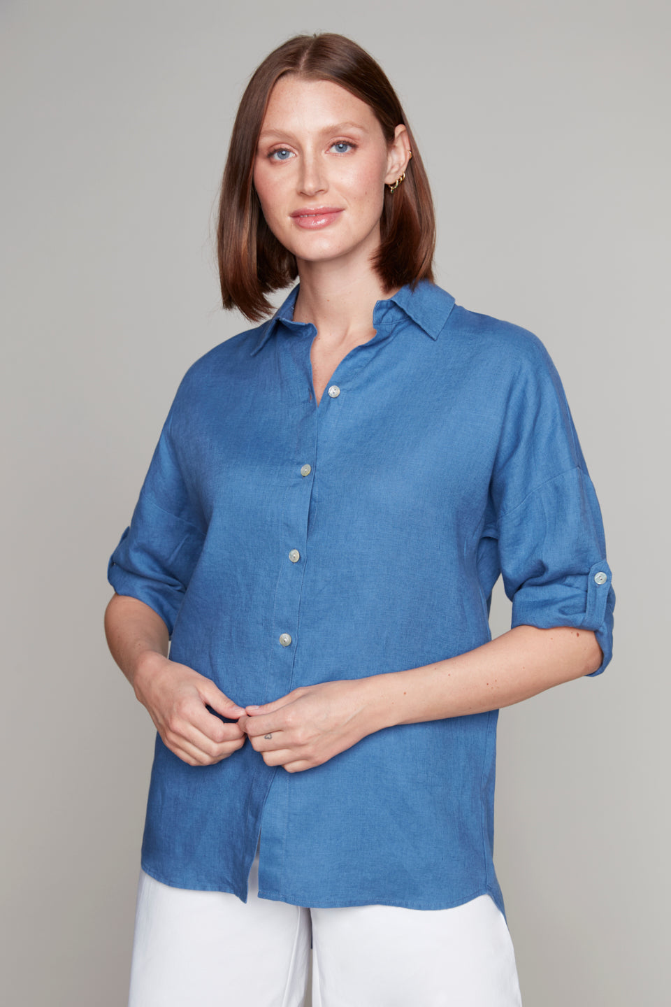 Cotton/linen button-down blouse - Carré Noir