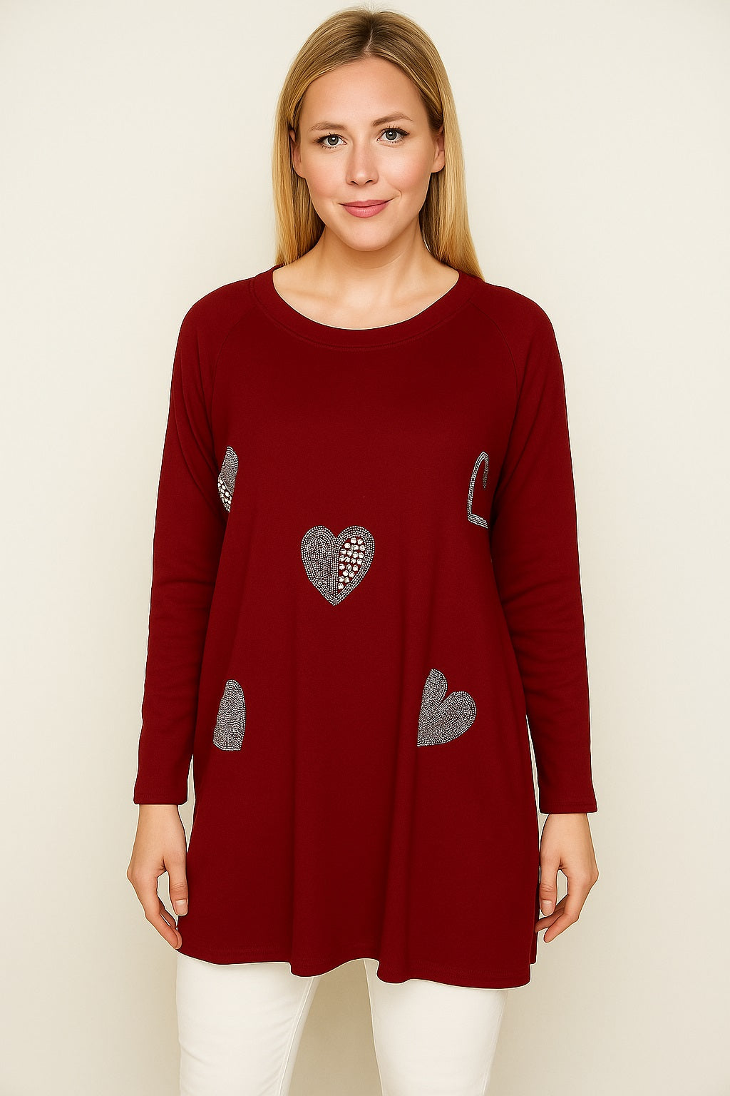 Upload image to gallery, Tunic with rhinestone/pearl hearts appliqués
