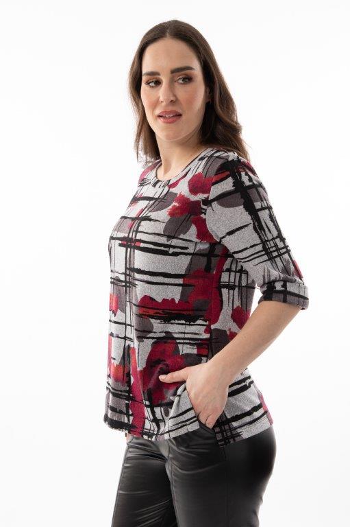 Haut en tricot imprimé lignes/floral