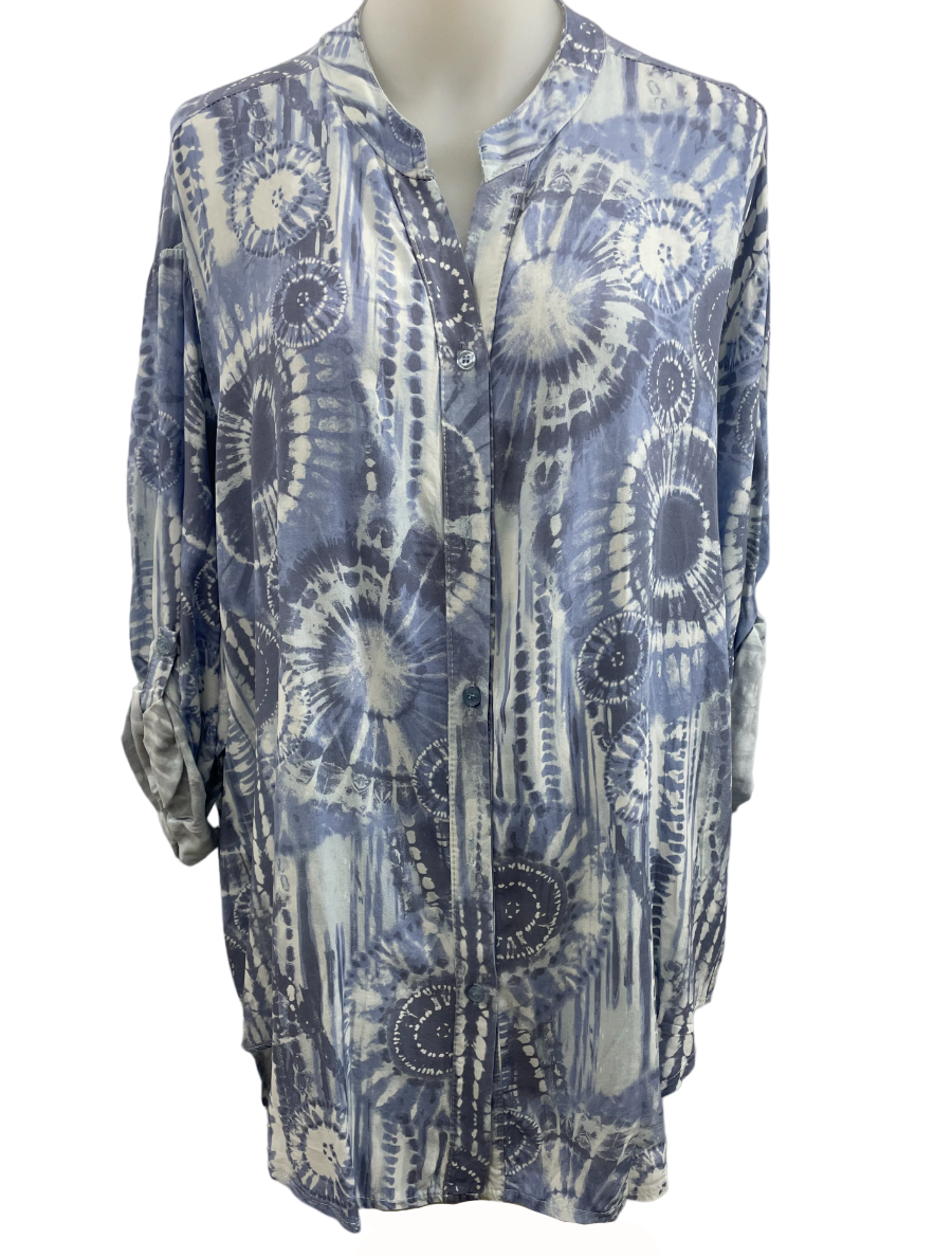Long oversized Mao collar blouse