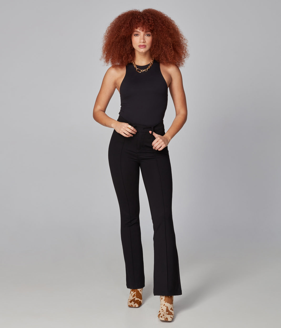 Upload image to gallery, Azure Ponte flared pants with topstitching - Lola Jeans
