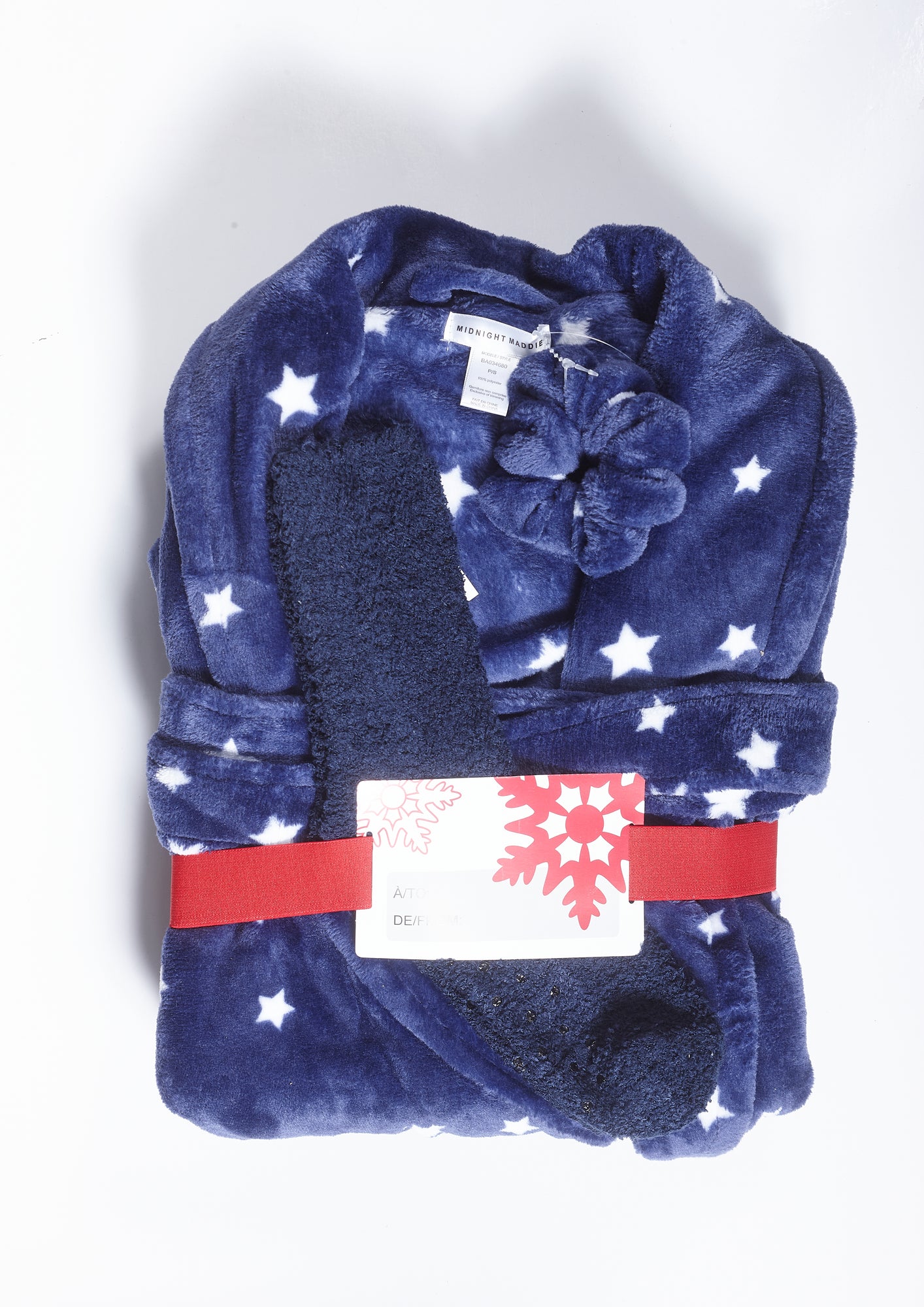 Charger l'image dans la galerie, Ens 3pc : robe de chambre en peluche avec bas et attache-cheveux
