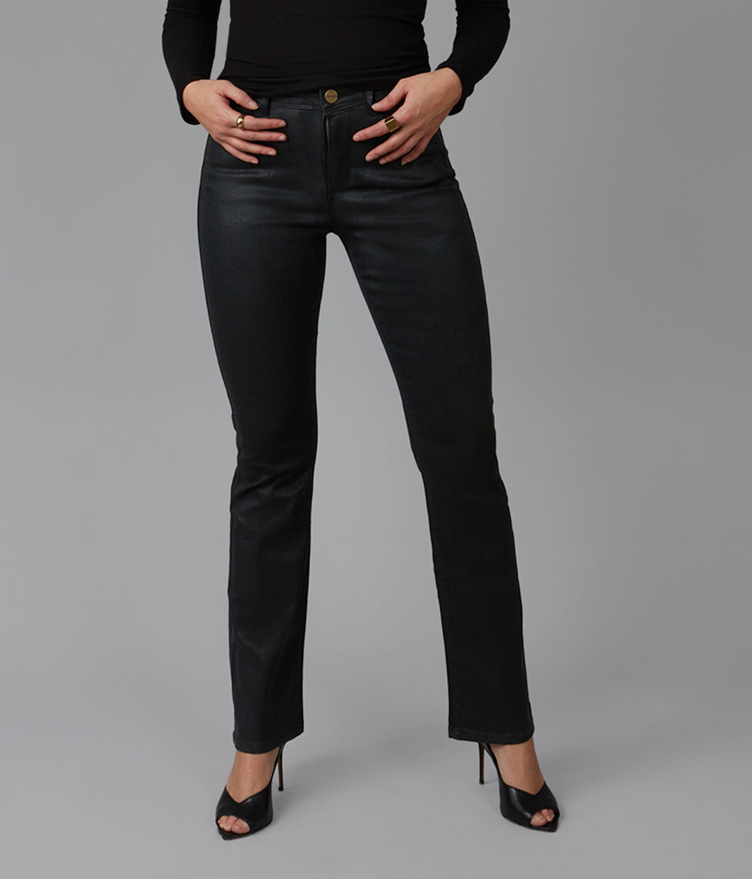 Leather-look bootcut jeans, black - Lola Jeans