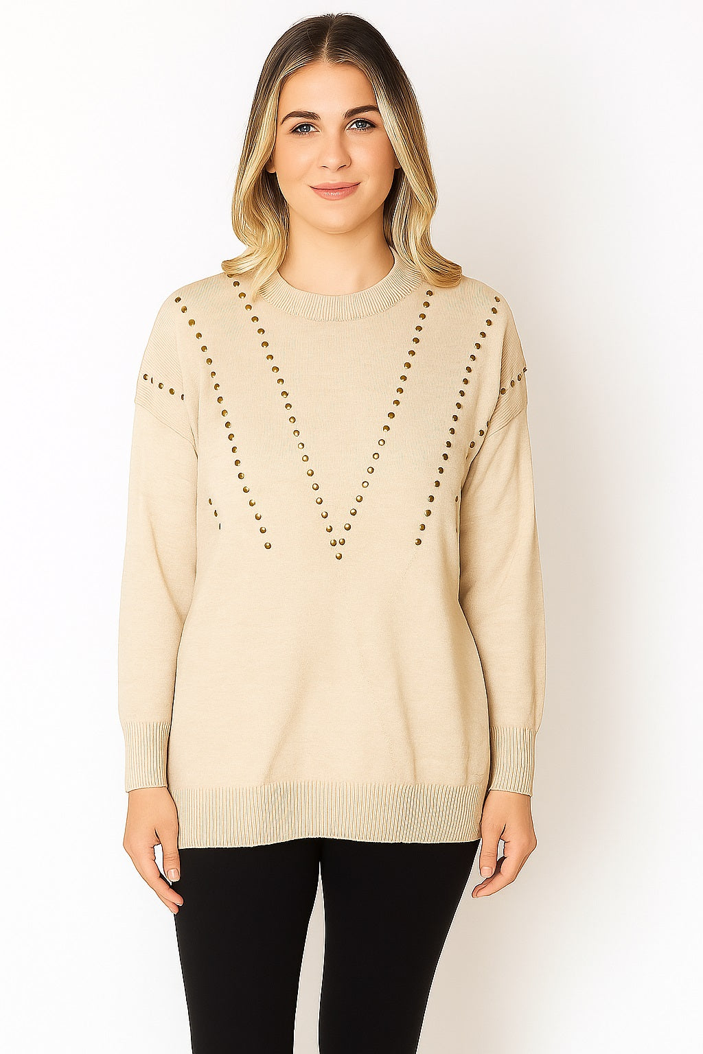 Upload image to gallery, Studded appliqué knit sweater
