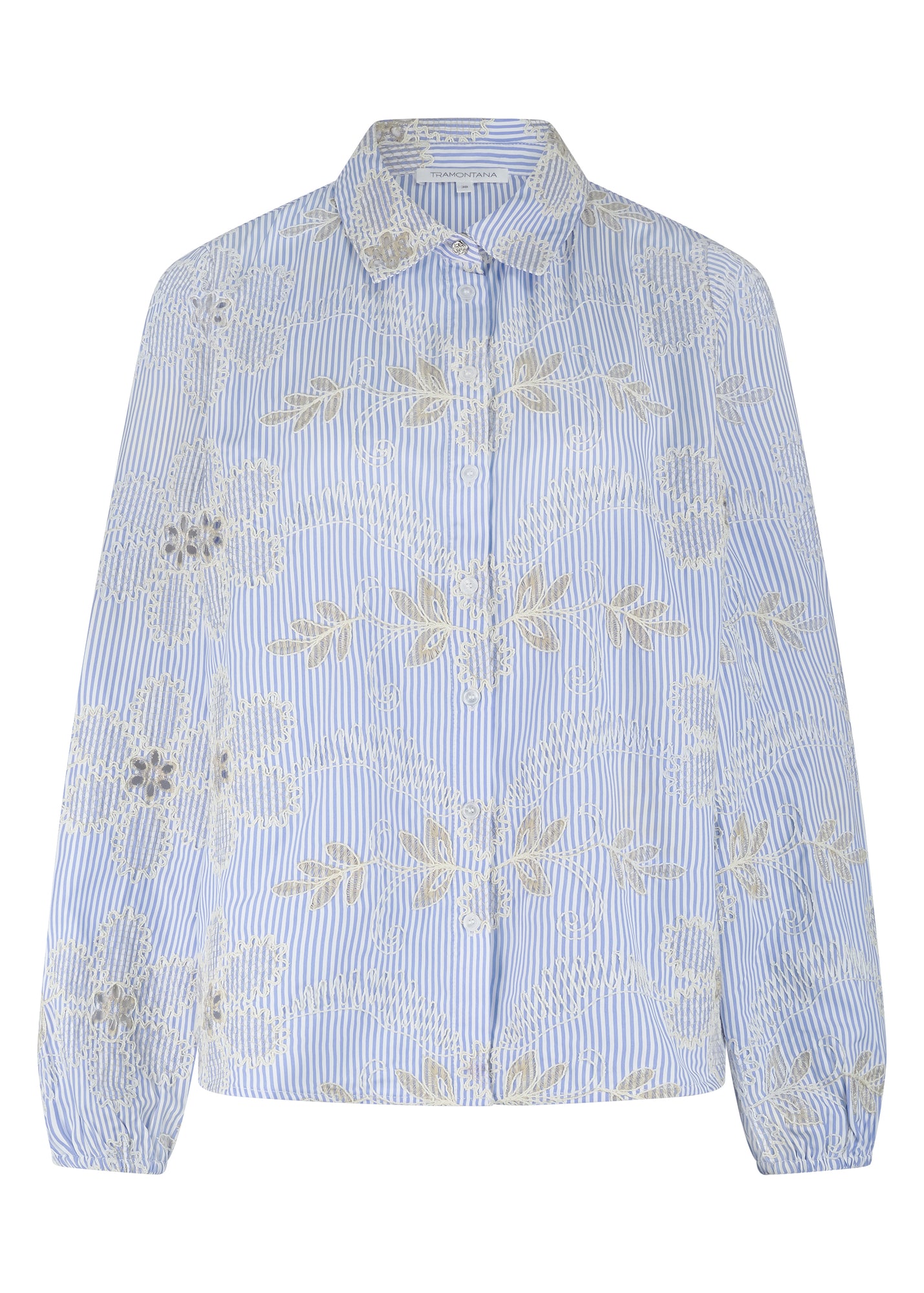 Upload image to gallery, Striped buttoned blouse with embroidered flowers - Tramontana

