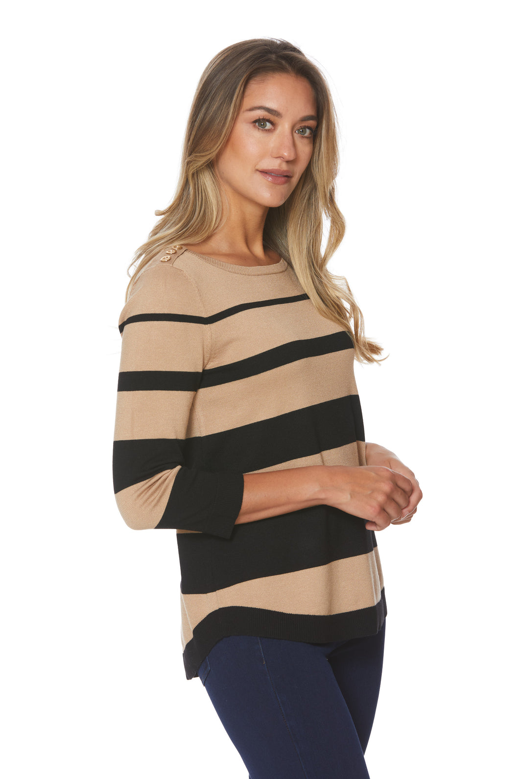 Striped knit Top 3 buttons on shoulders