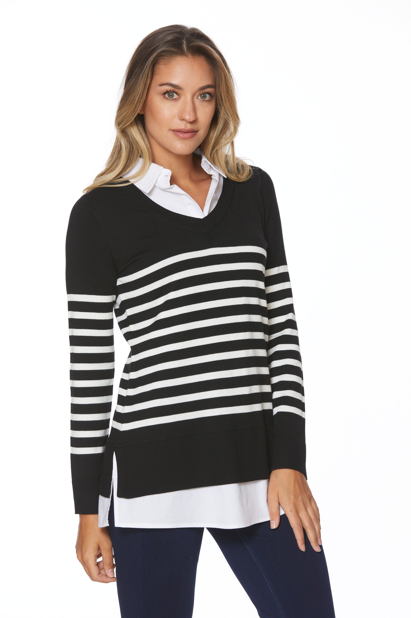 Upload image to gallery, Striped Top with integrated white shirt
