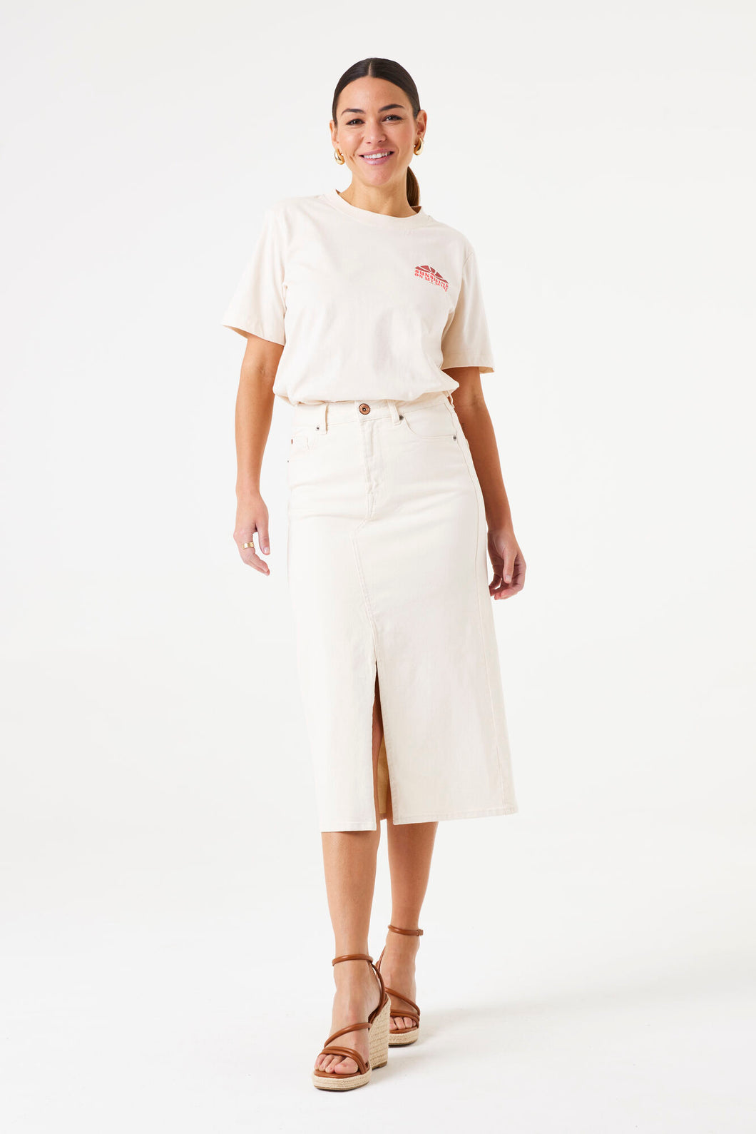 Denim midi skirt with pockets - Garcia