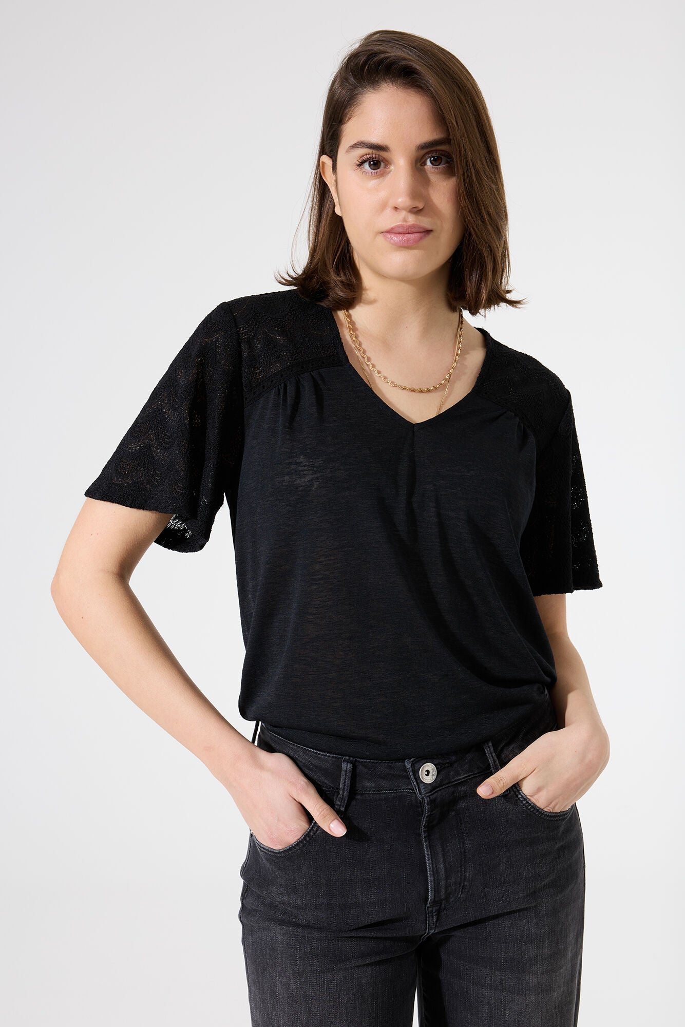 Upload image to gallery, Loose Top with Lace Inserts - Garcia
