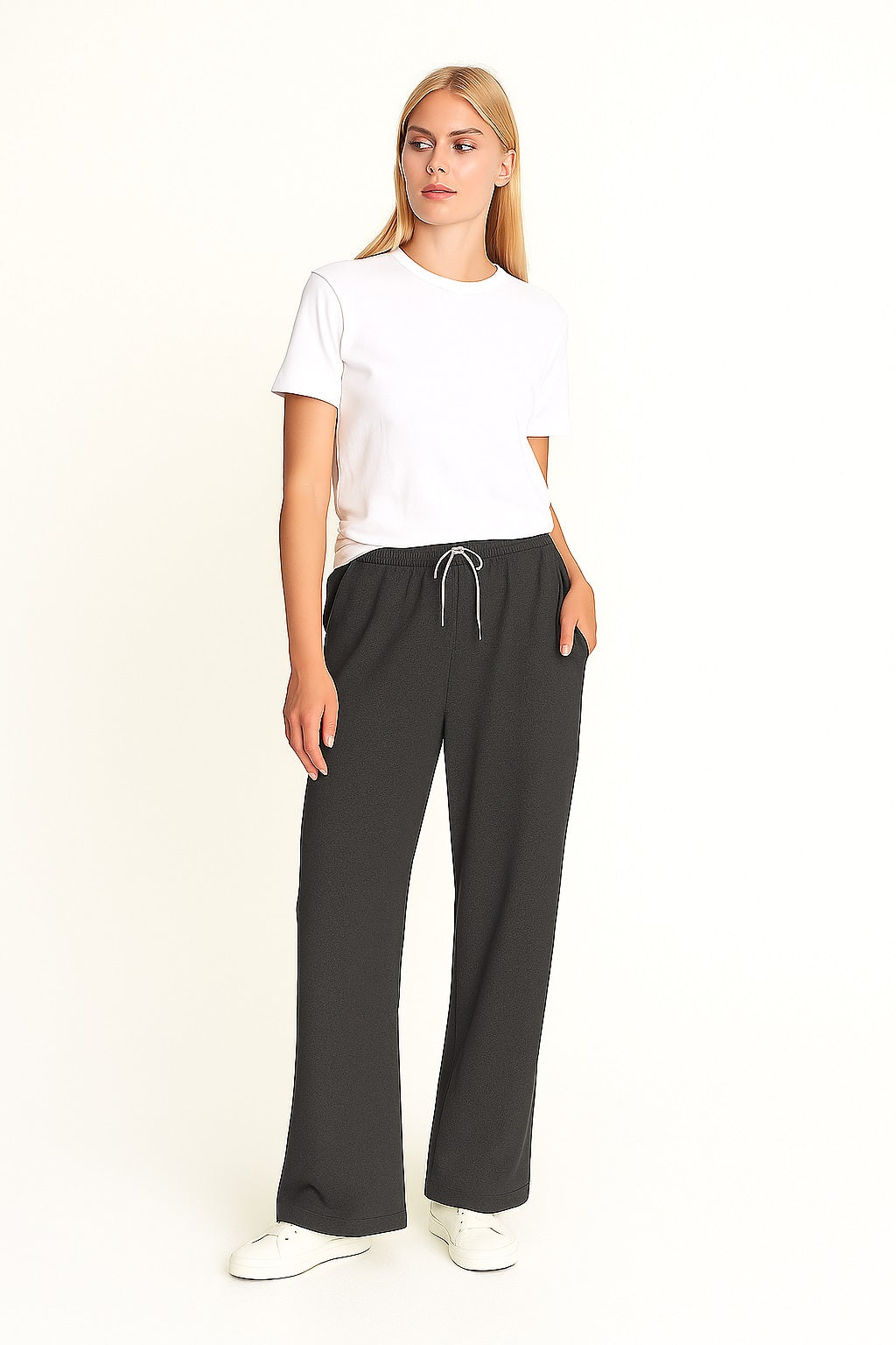 Load image in gallery, Wide leg pants in soft mini-rib
