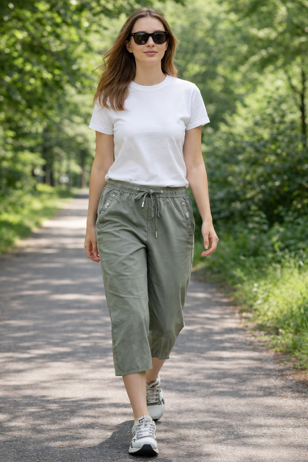 Upload image to gallery, Adjustable Waist Capri Pants with Rhinestone Logo
