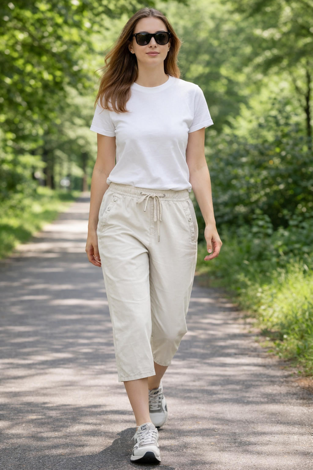 Upload image to gallery, Adjustable Waist Capri Pants with Rhinestone Logo
