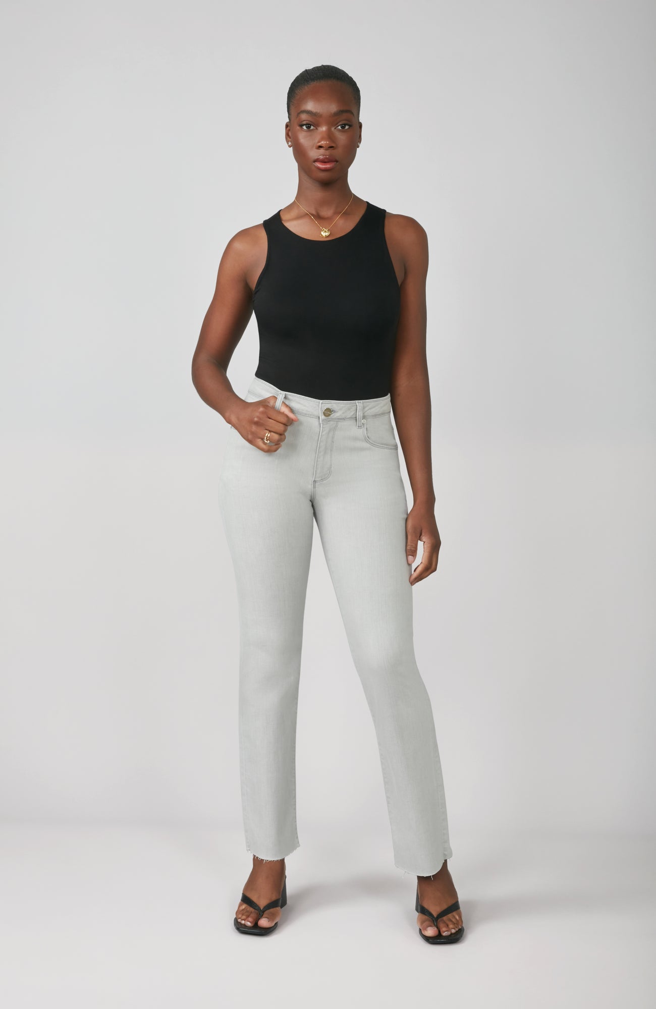 Upload image to gallery, Grey mid-rise straight jean pants
