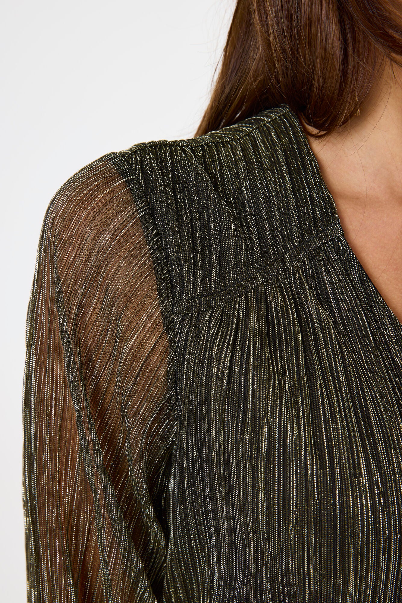Upload image to gallery, Pleated Glitter Blouse with Sheer Sleeves - Garcia
