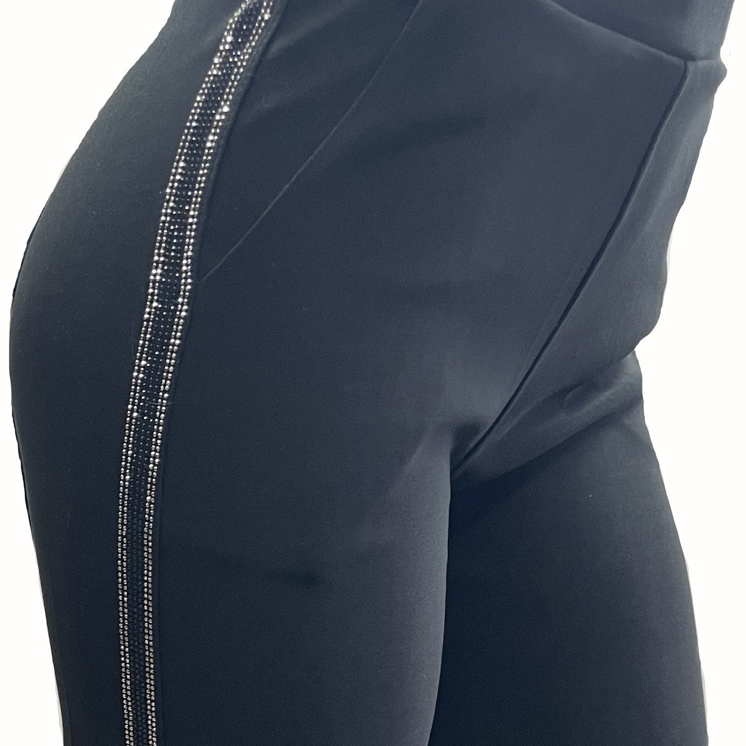 Load image in gallery, Straight pants with silver/black rhinestone band
