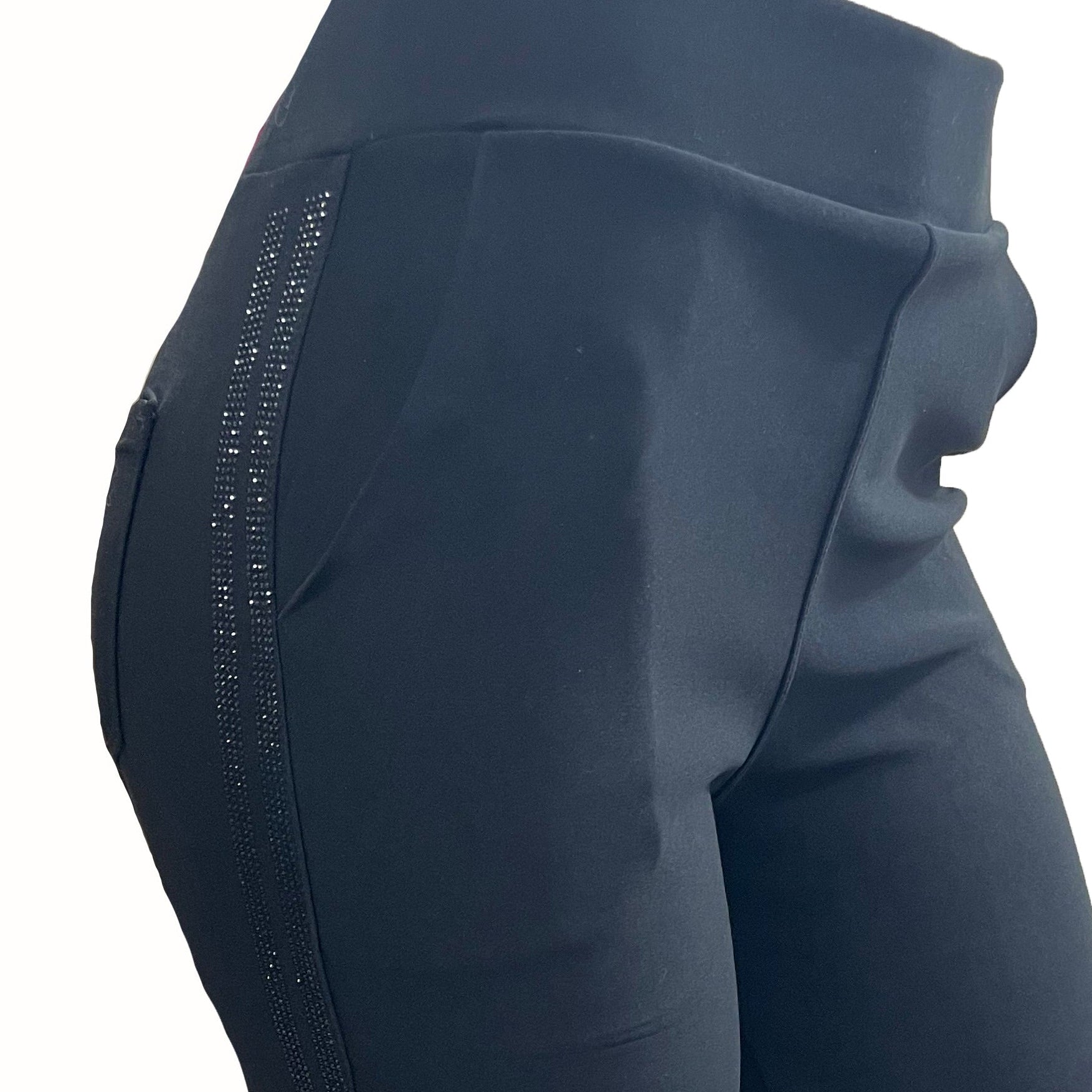 Load image in gallery, Straight pants with black rhinestone band
