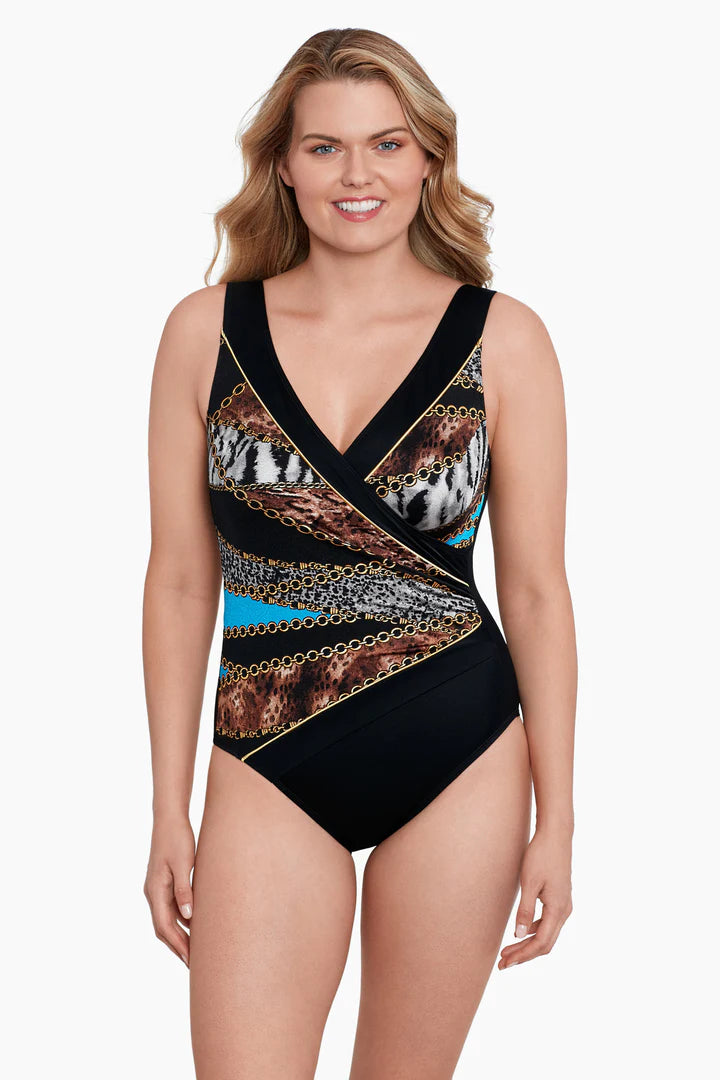 1p wrap-around swimsuit with gold chains Bengal