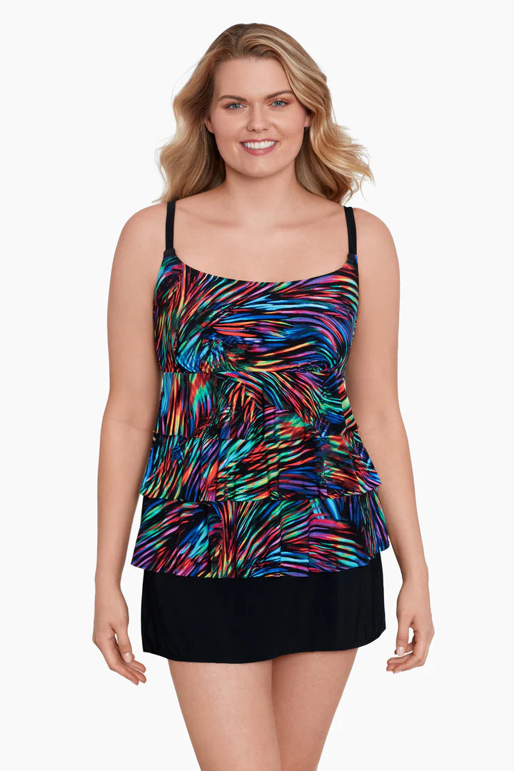 Upload image to gallery, Rainbow Glow ruffled swimsuit dress with pockets
