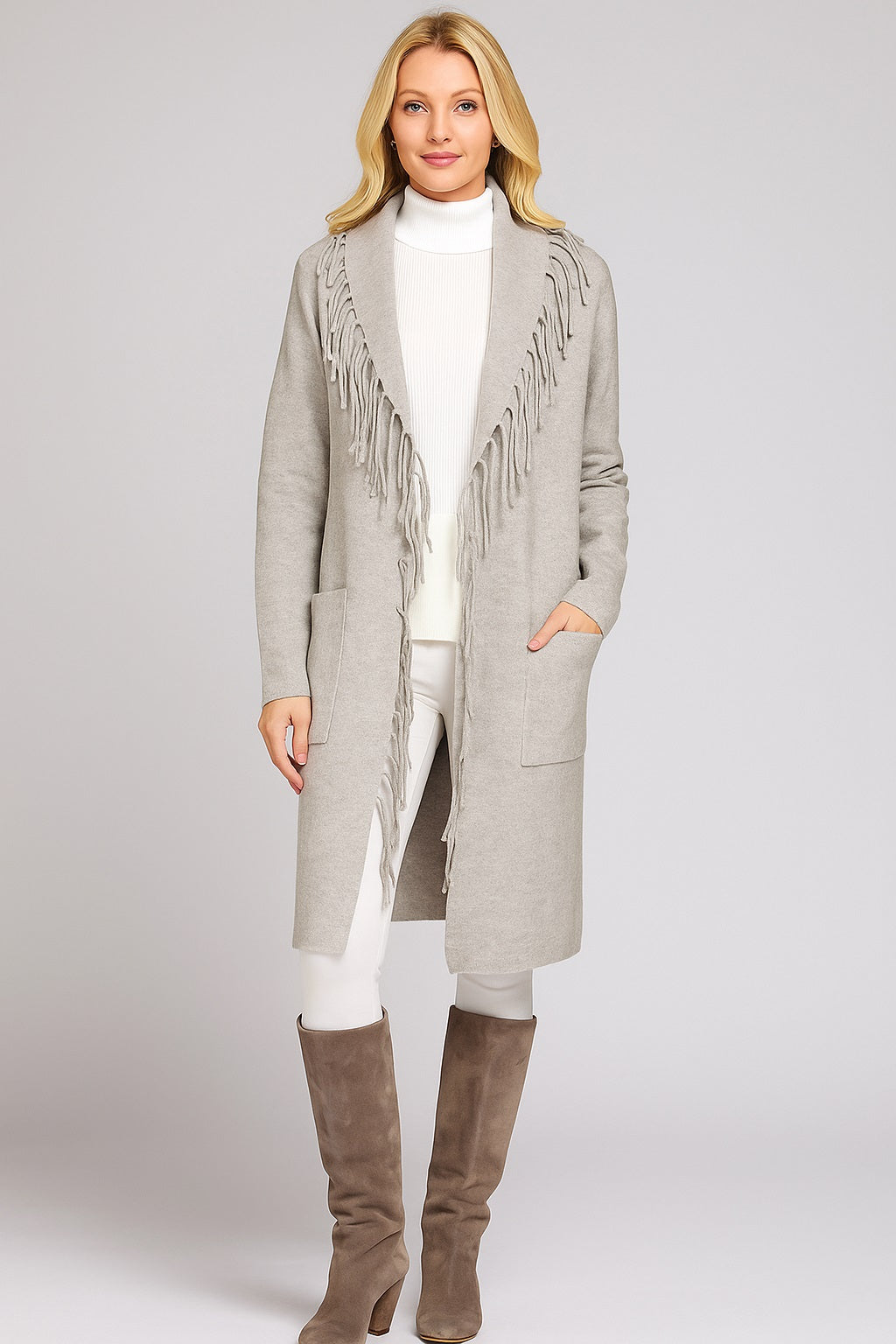 Upload image to gallery, 3/4 Knit Fringe Collar Jacket

