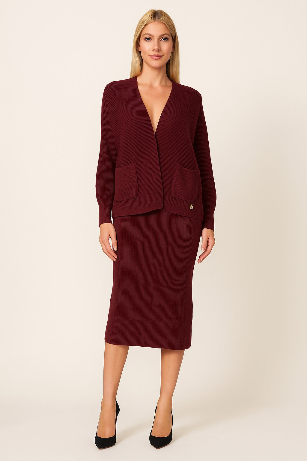 Upload image to gallery, Knit cardigan-skirt set
