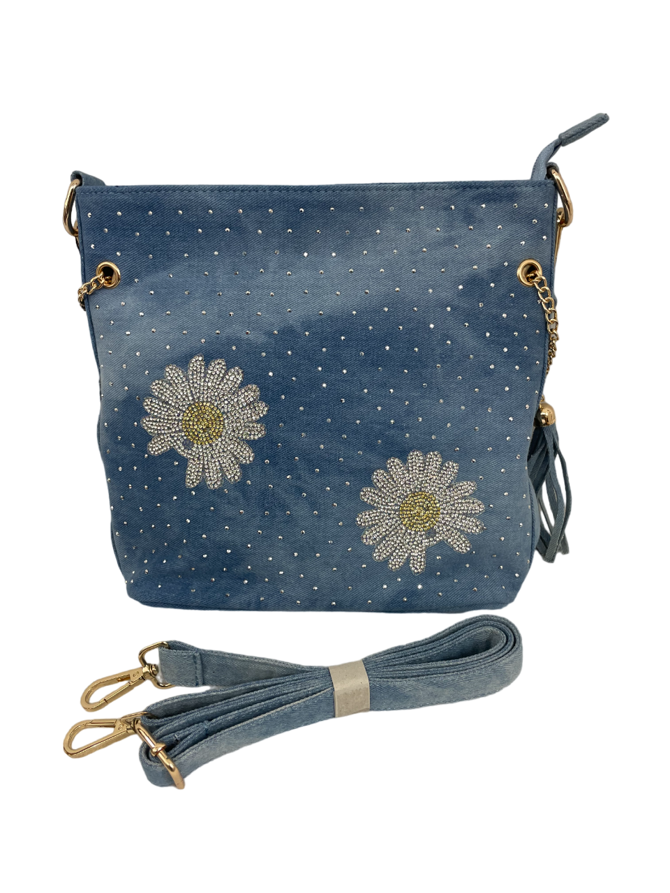Upload image to gallery, Studded denim handbags with daisies/fringe
