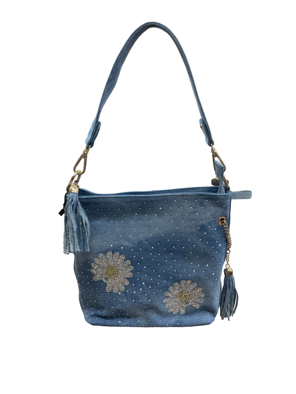 Upload image to gallery, Studded denim handbags with daisies/fringe
