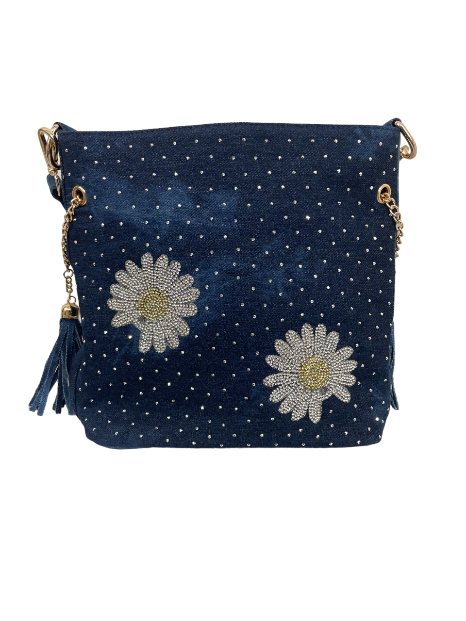 Upload image to gallery, Studded denim handbags with daisies/fringe
