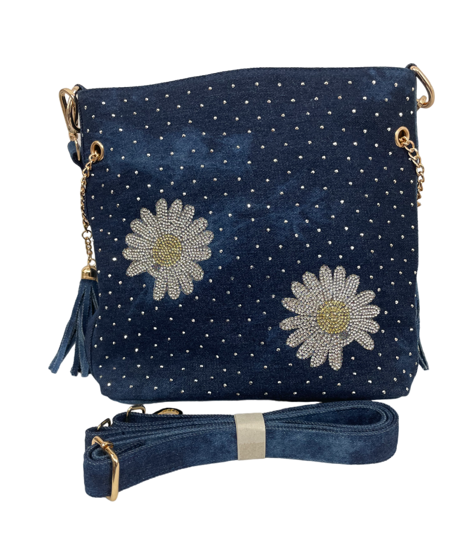 Upload image to gallery, Studded denim handbags with daisies/fringe
