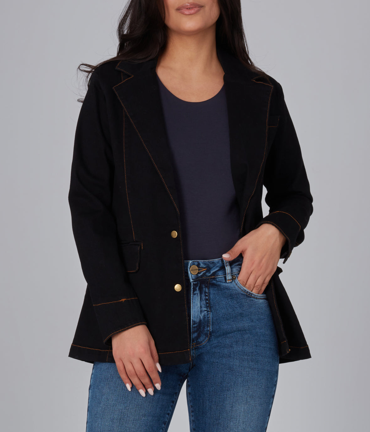 Charger l'image dans la galerie, Veste-blazer en jean extensible avec coutures contrastantes
