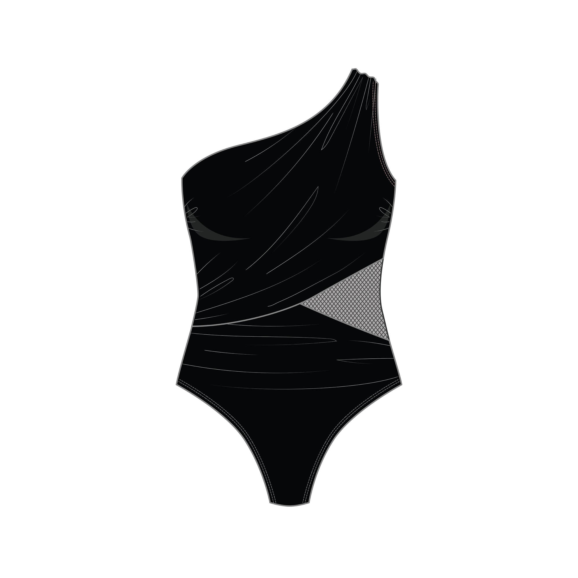 Upload image to gallery, Maillot 1pc uni with 1-shoulder mesh insert
