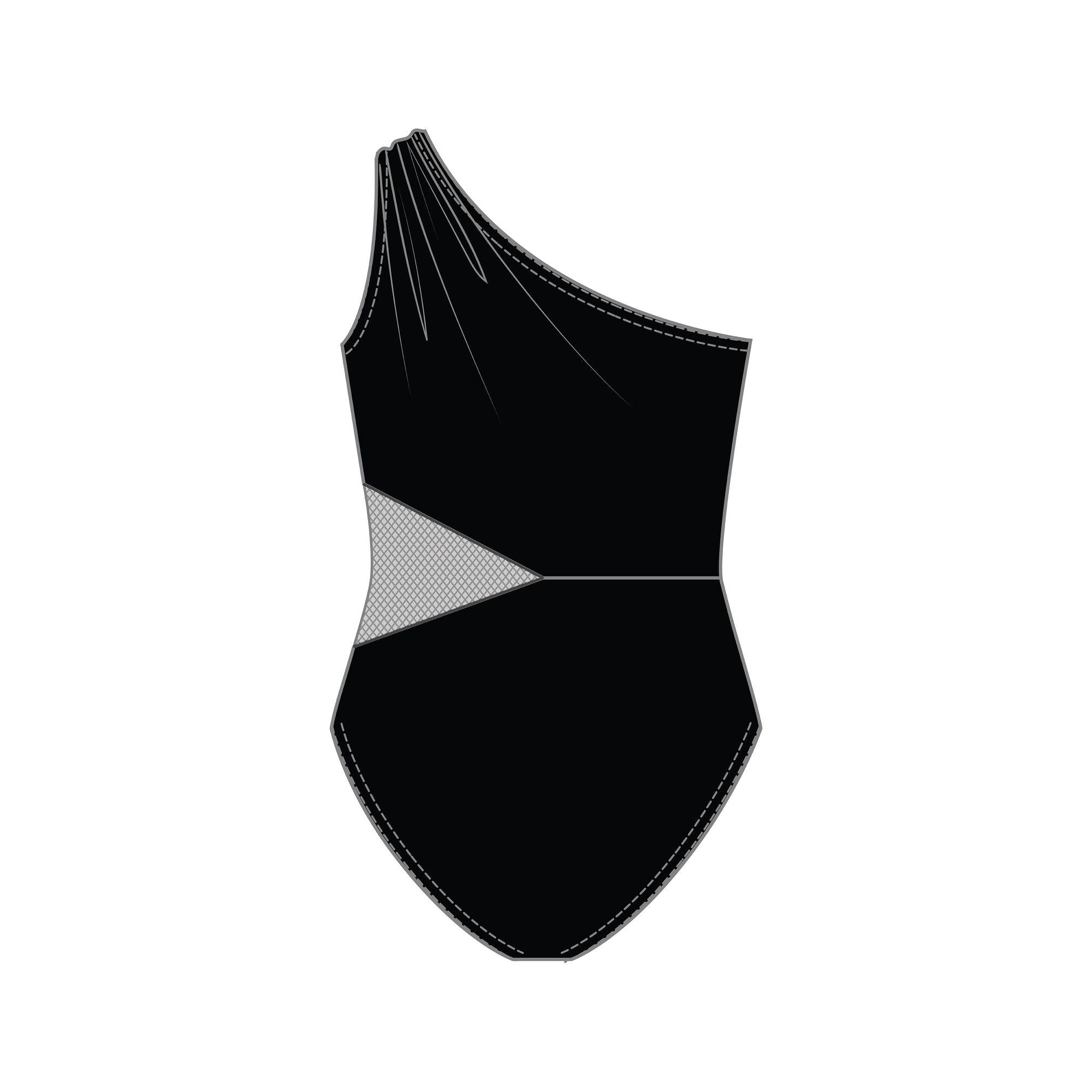 Upload image to gallery, Maillot 1pc uni with 1-shoulder mesh insert
